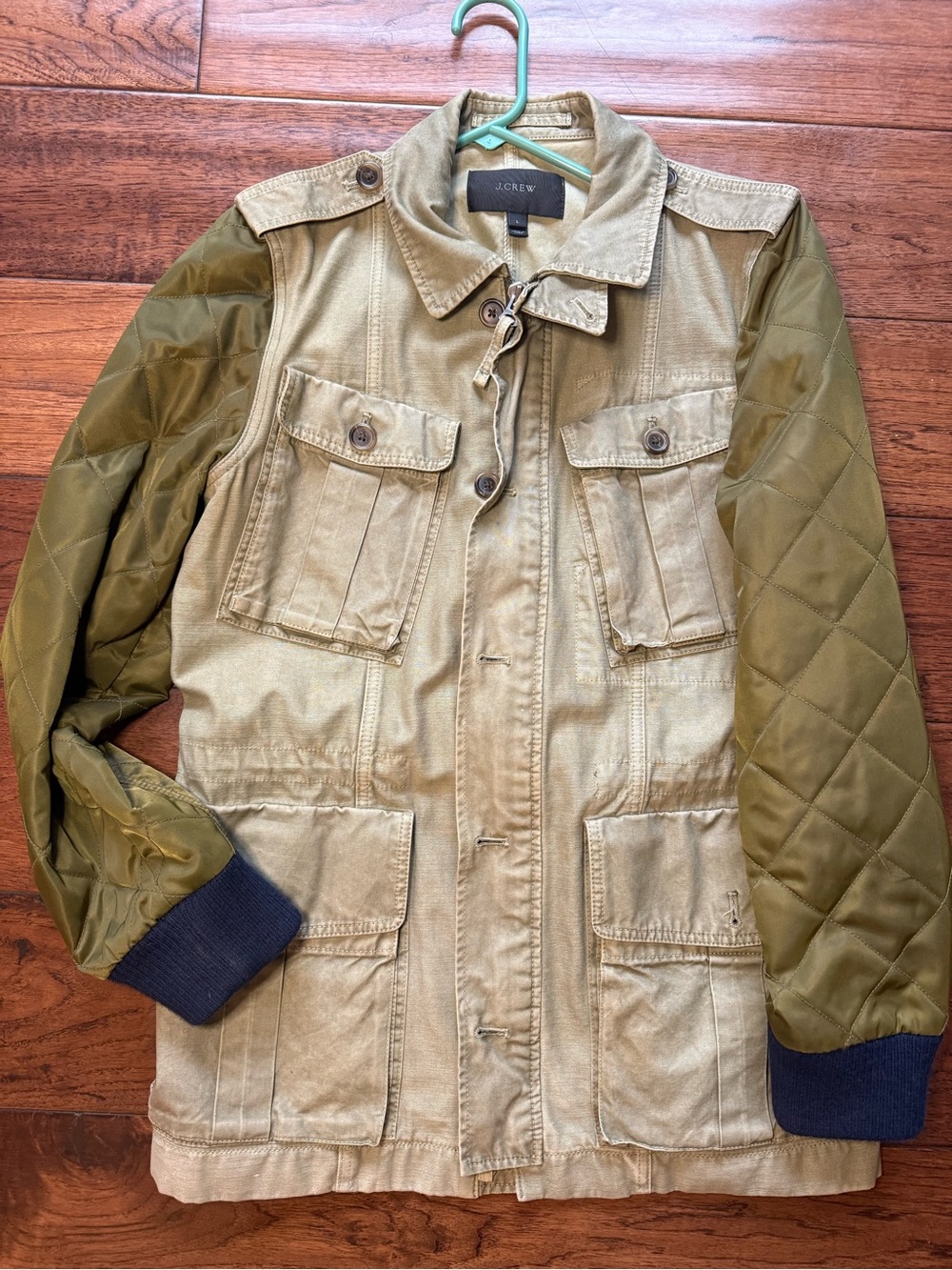 J.Crew Boyfriend Fatigue Jacket Quilted Sleeves Khaki Olive L